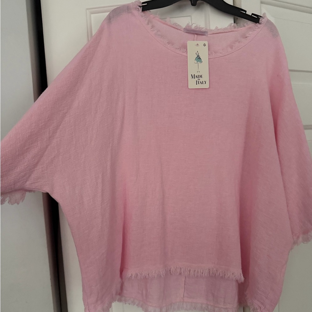 Made in Italy cotton/linen Light Pink Frayed Hem Lightweight Top one size NWT